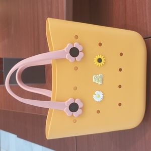 Rubber Tote Charm Bag with 3 Charms